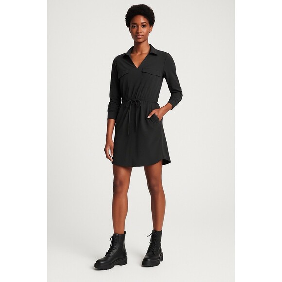 Athleta Zuma Black Featherweight Stretch Utility Shirt Dress XXS NWT Travel - Picture 1 of 12